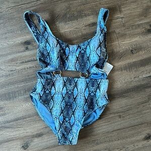 NWT Rachel Roy| Denim High Leg Cutout Monokini Swimsuit sz Large